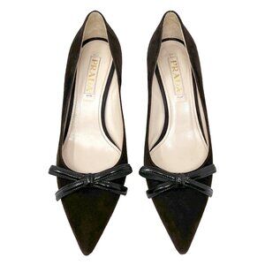 Prada Brown Suede Pointed-Toe Bow Pumps EU 37 Mid Heel | Made in Italy